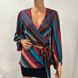 INC International Concepts blouse size small multiple color stripes puff sleeves